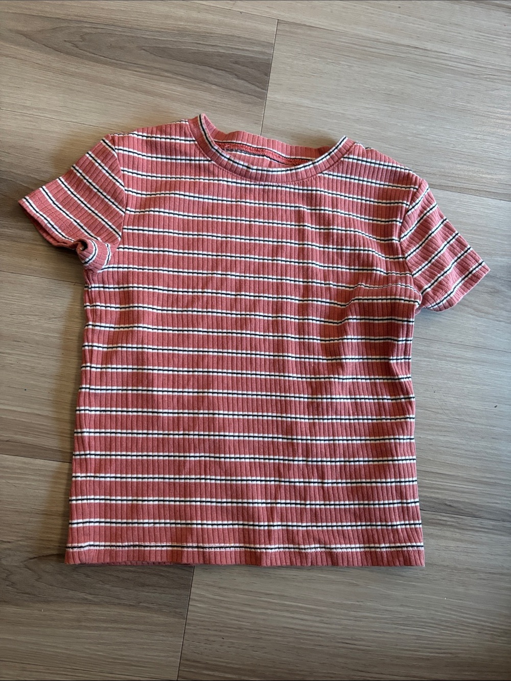 H&M Kids Ribbed Stripe Short Sleeve Tee - Coral & White